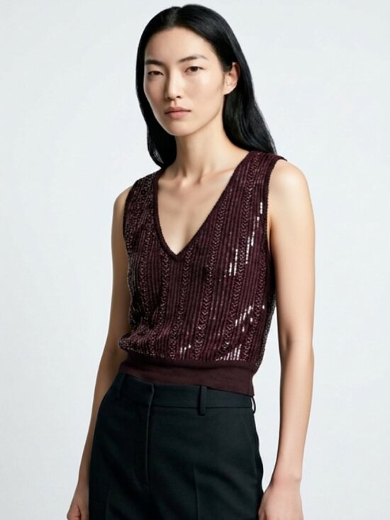 Alaïa Tops - Alaïa Knit Sequin Sleeveless Top